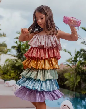 Rainbow Metallic Tier Dress