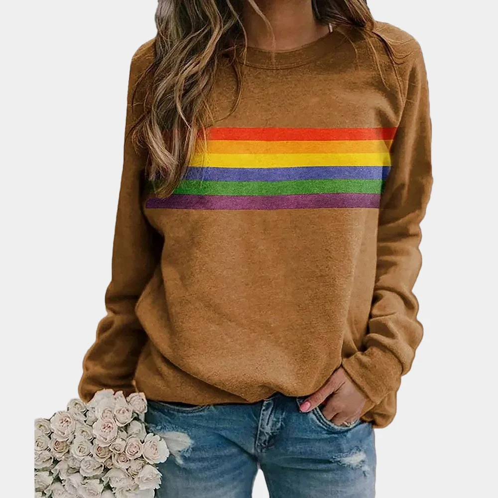 Rainbow Stripe Sweatshirt | Soft Cotton Blend | Casual & Cozy