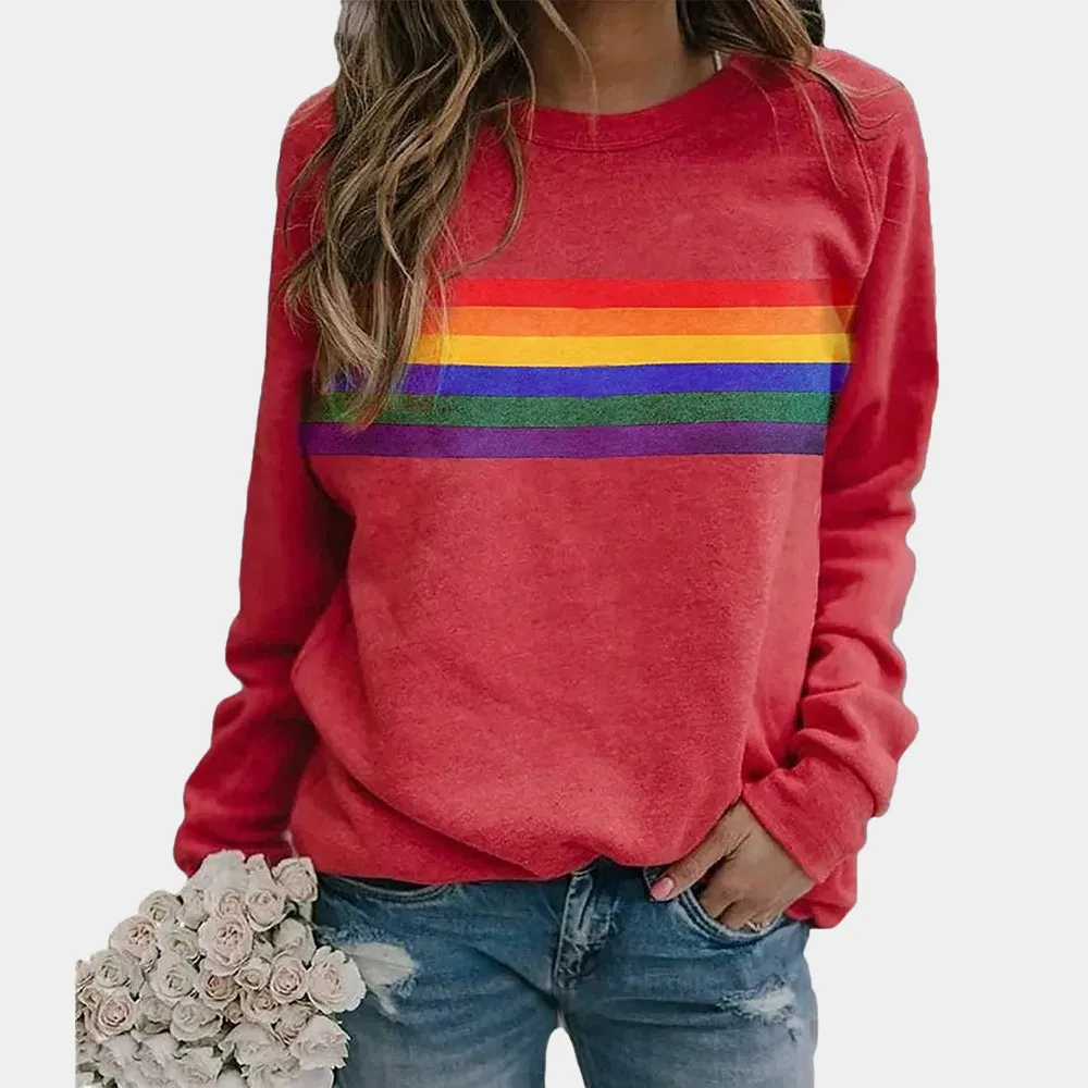 Rainbow Stripe Sweatshirt | Soft Cotton Blend | Casual & Cozy