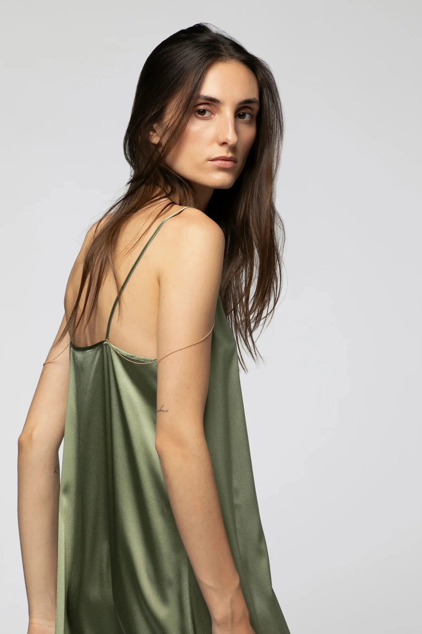 Real silk long dress with chains