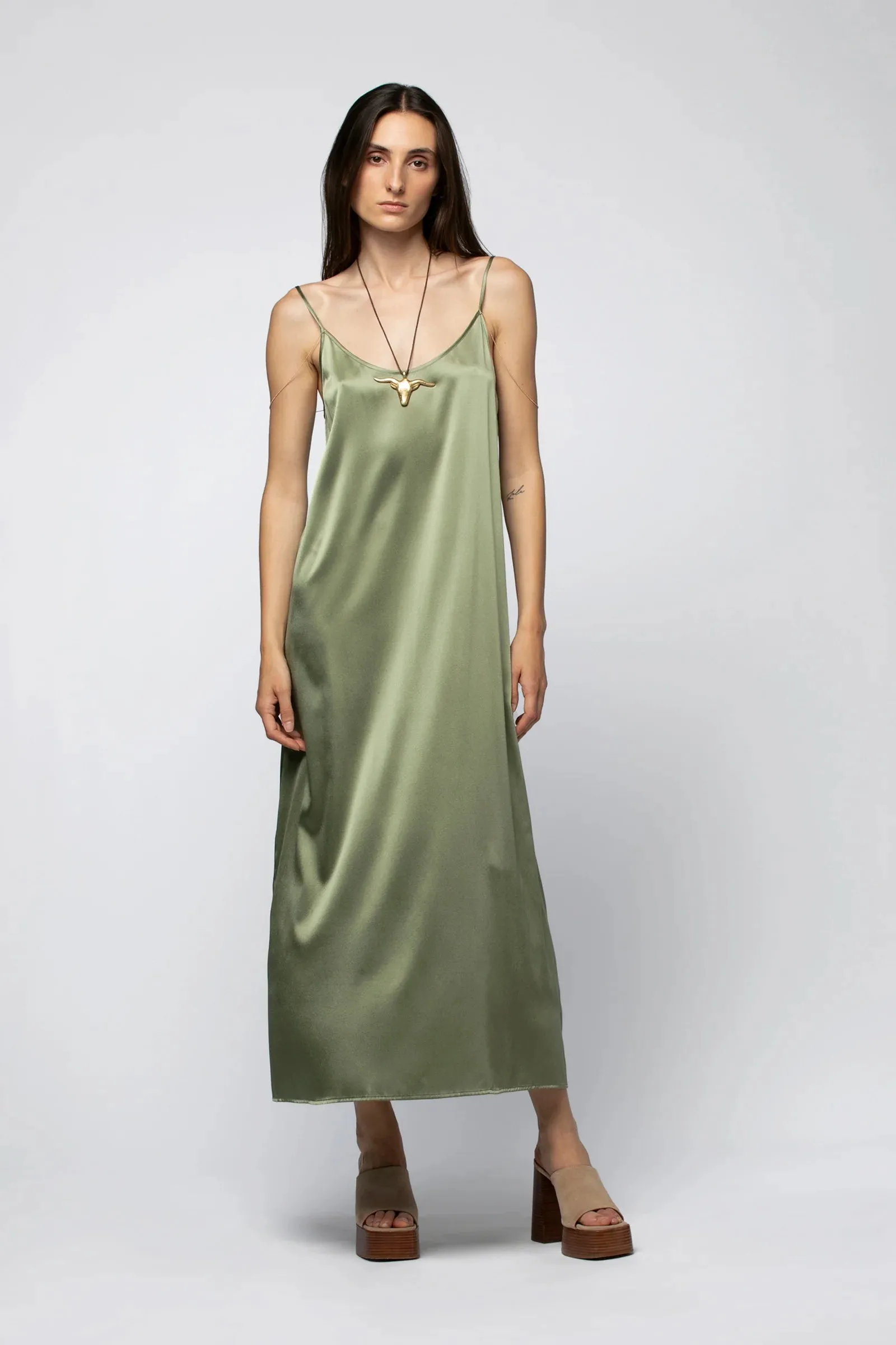 Real silk long dress with chains