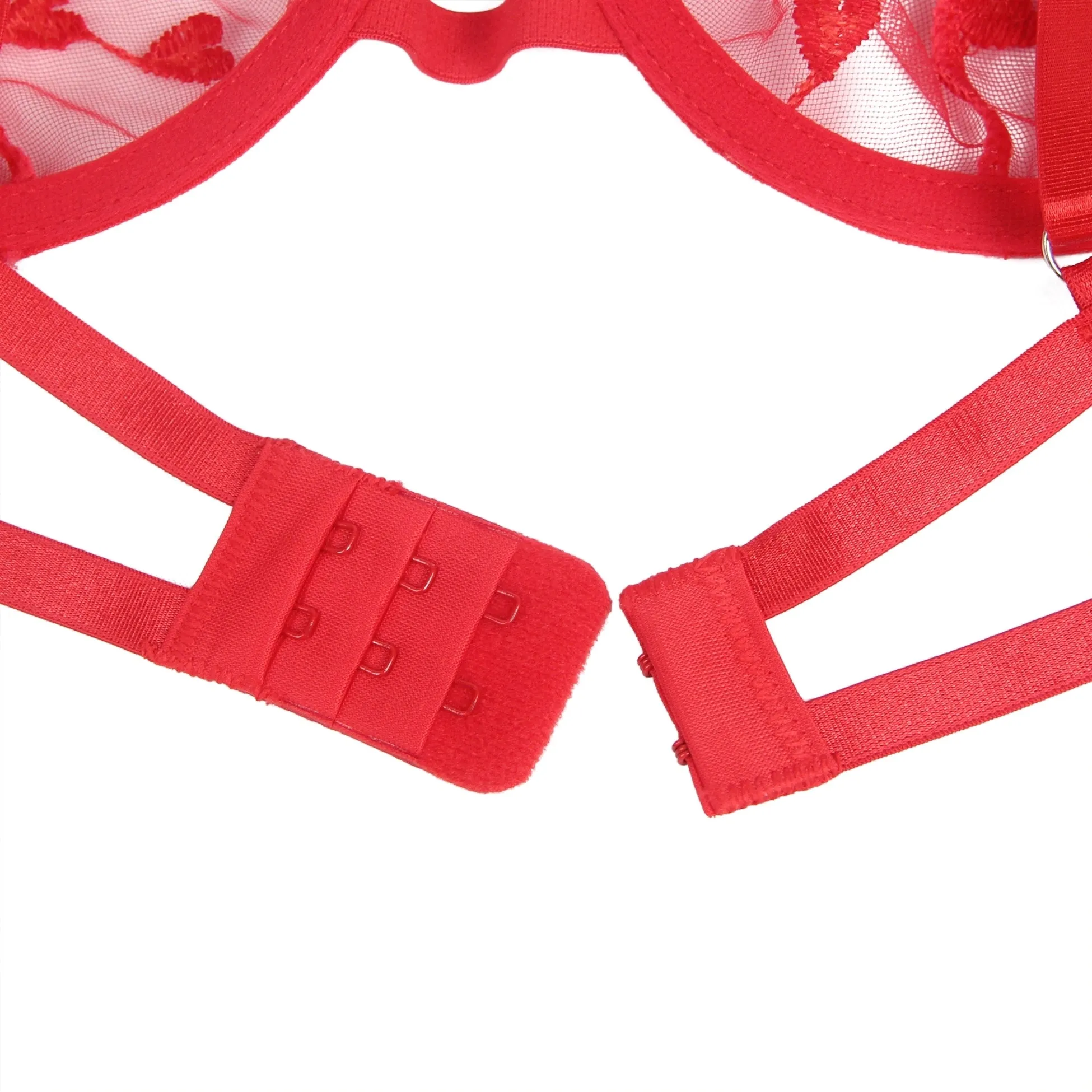 Red Underwire Mesh Flower Patterns Bra Set Egypt