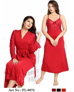 Red Wedding Nighty - FL-0072 - Flourish 2 Piece Nightwear