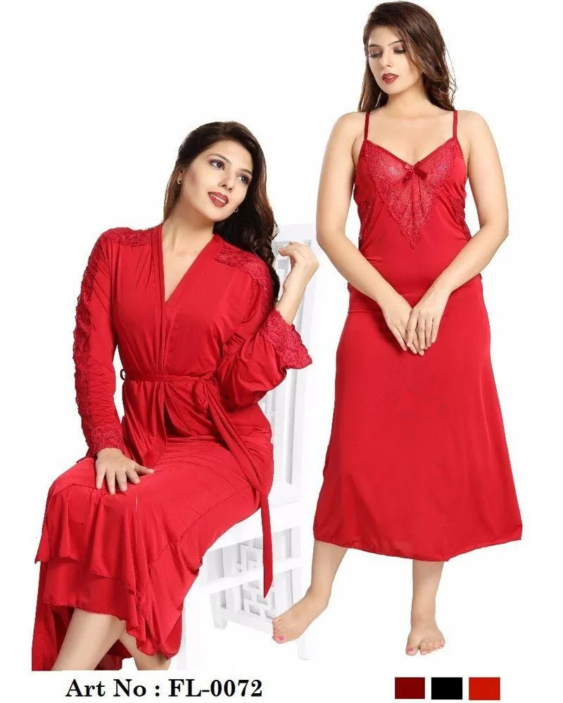 Red Wedding Nighty - FL-0072 - Flourish 2 Piece Nightwear