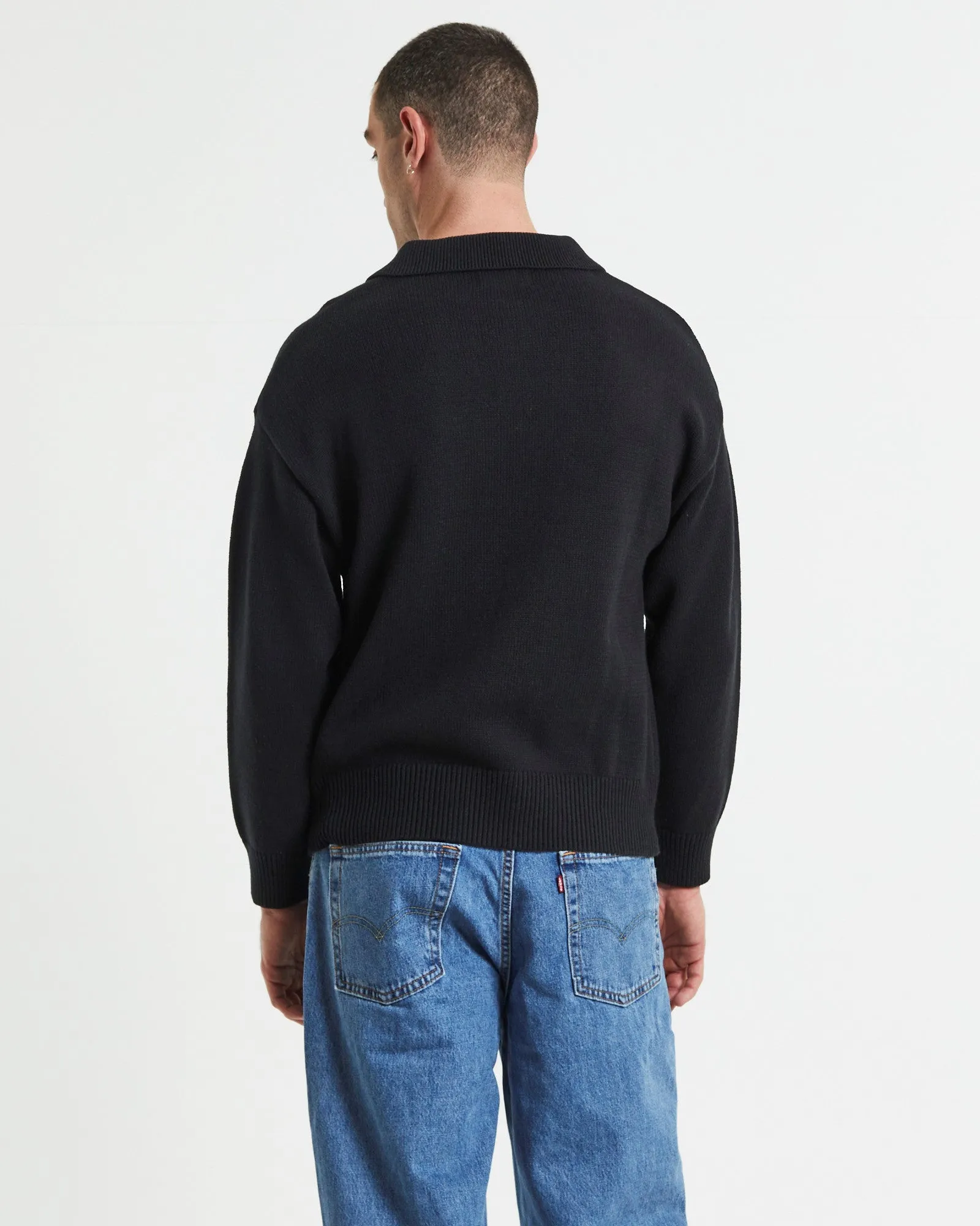 Relaxed Cable Knit Zip Through Black