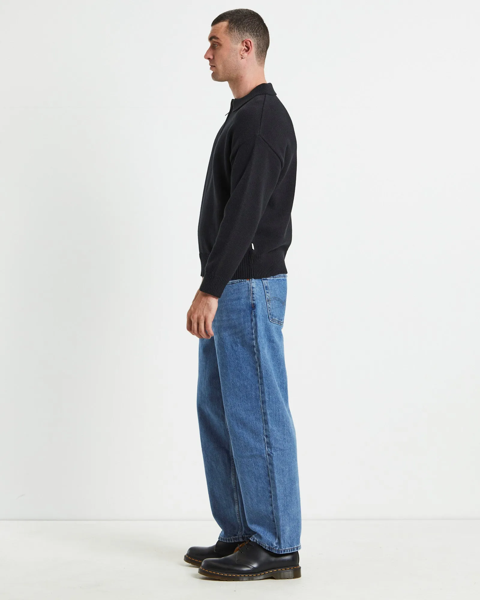 Relaxed Cable Knit Zip Through Black