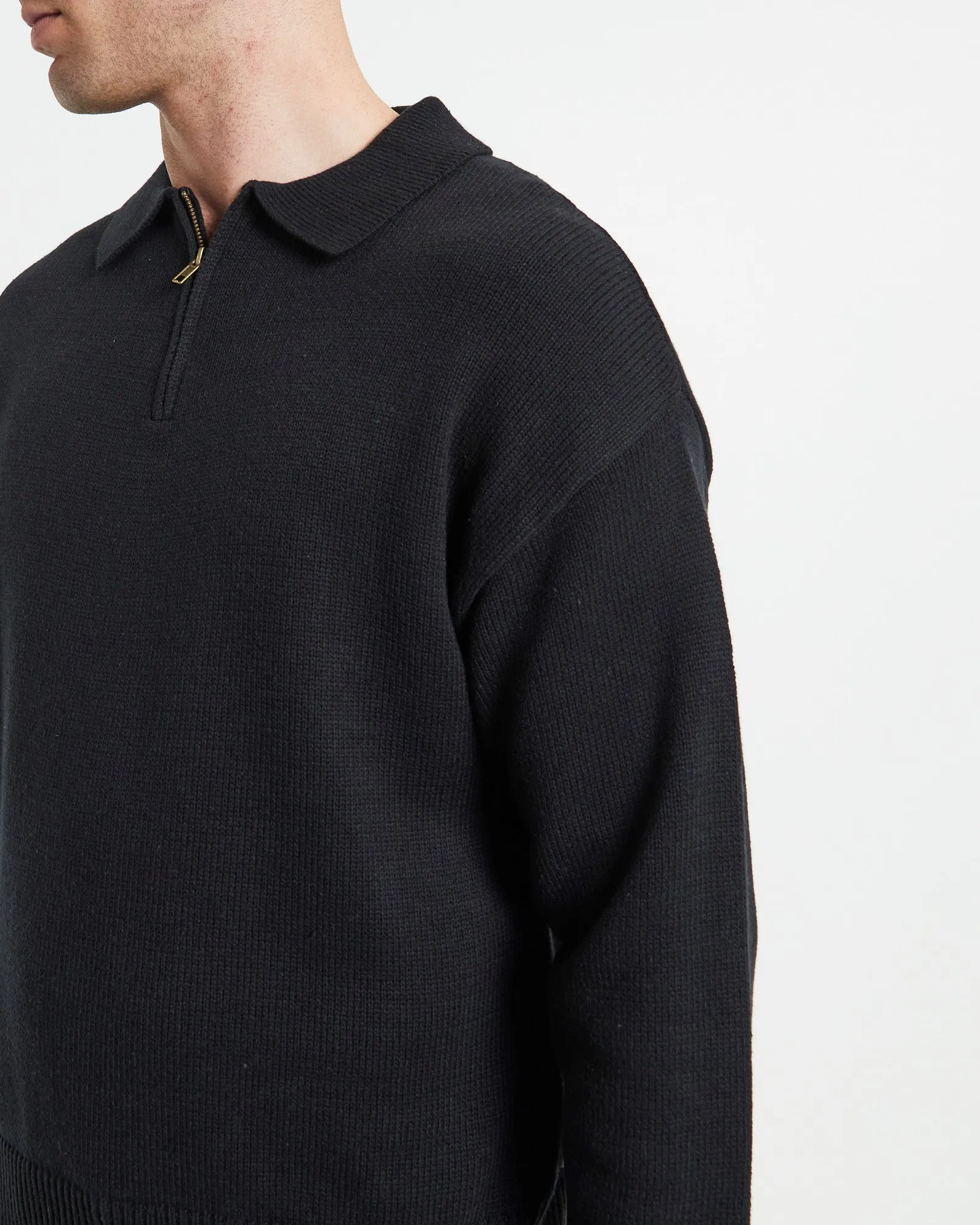 Relaxed Cable Knit Zip Through Black