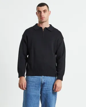 Relaxed Cable Knit Zip Through Black