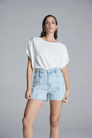 Relaxed Denim Shorts With Seams