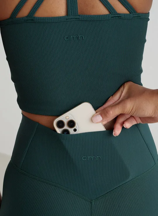 Ribbed Performance Midi Biker Short | Deep Emerald