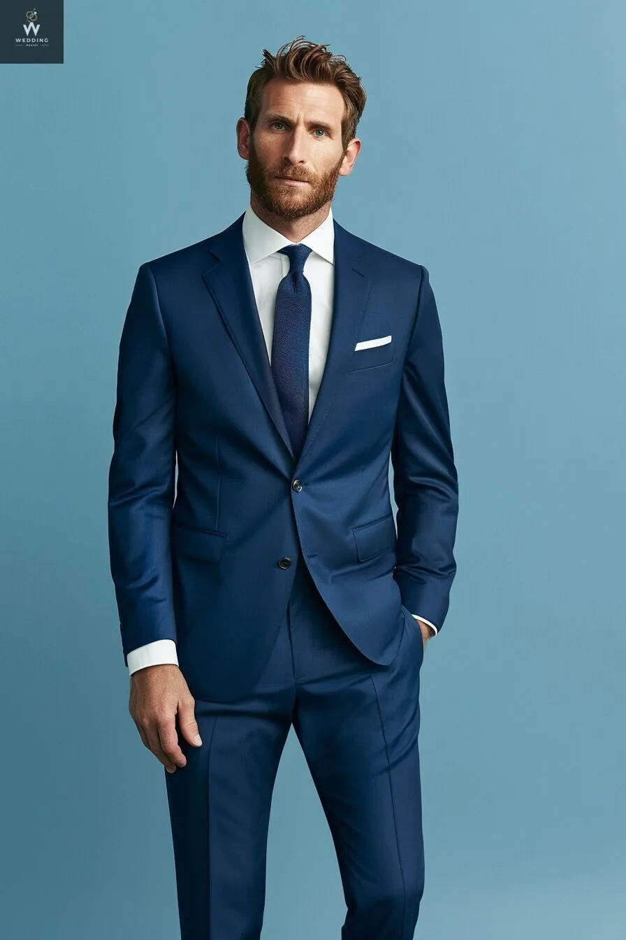 Rich Blue Two-Piece Suit for Men - Custom Made Bespoke Wedding Suit, Tailored Wedding Attire