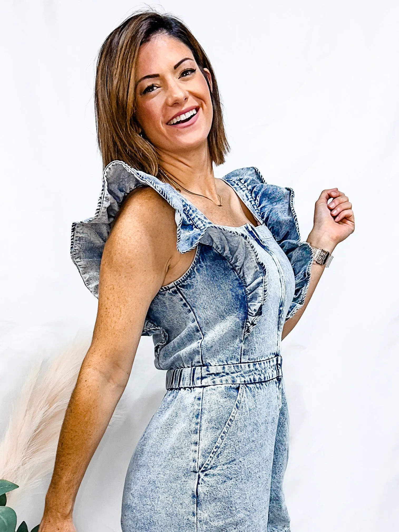 Ruffle Denim Romper