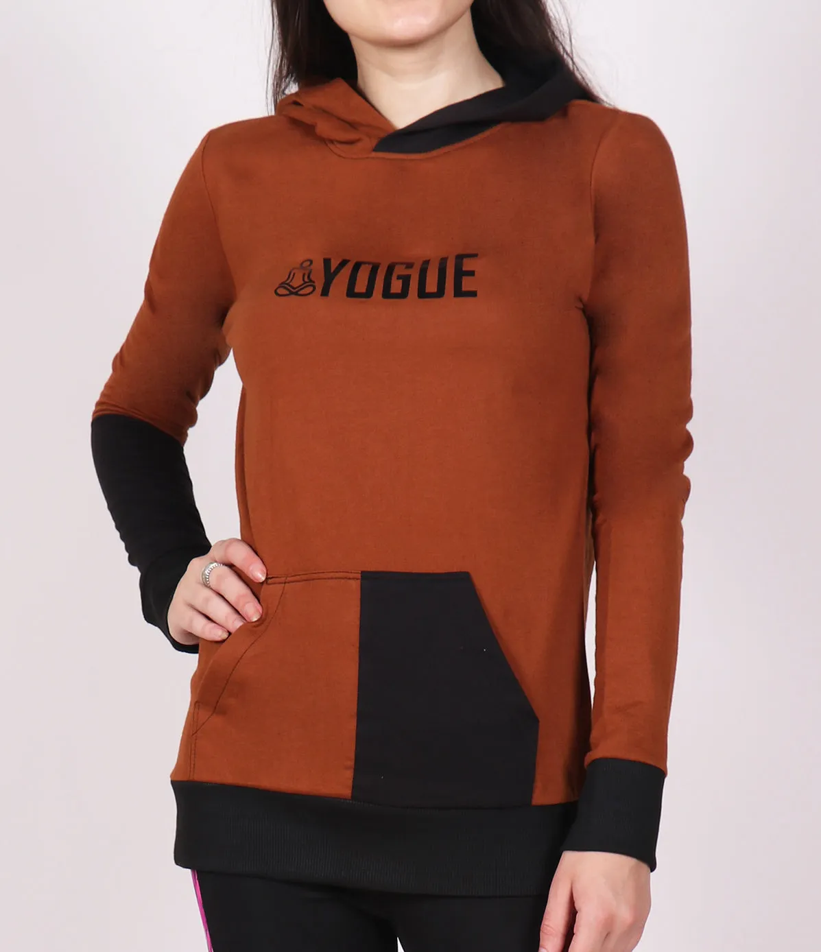 Rustic Brown Black Long Hoodie