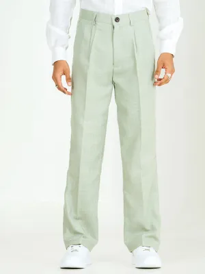 Sage Green Linen Blend Pleated Pants