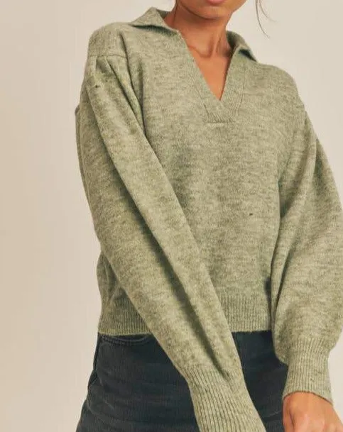 Sage Secrets Collared Sweater