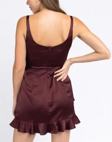 Satin Scoop Neck Ruffle Hem Romper