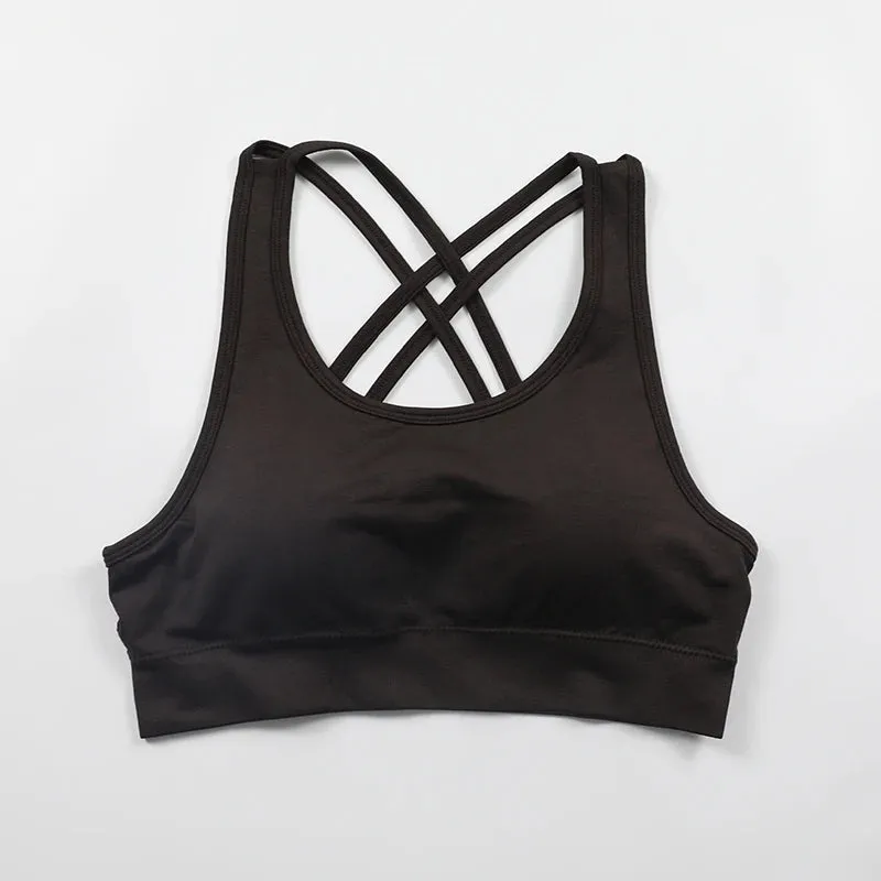 Seamless Push-Up Sports Bra with Cross Back Straps