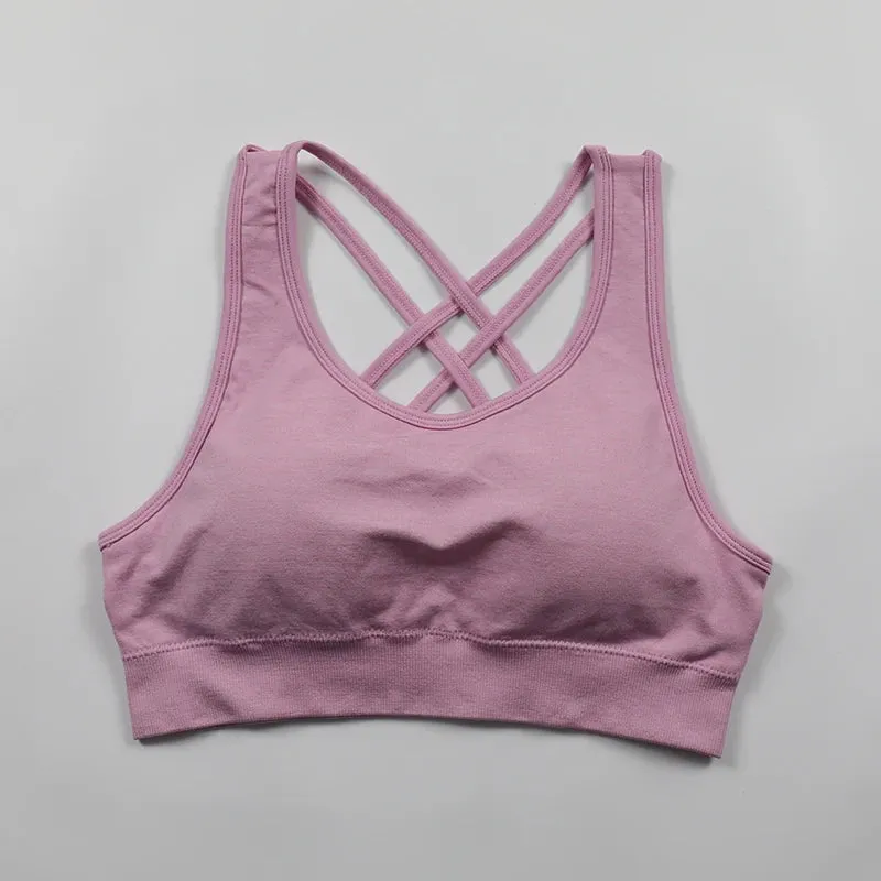 Seamless Push-Up Sports Bra with Cross Back Straps