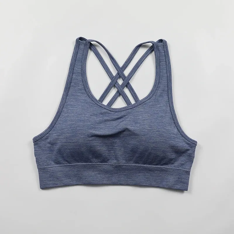 Seamless Push-Up Sports Bra with Cross Back Straps