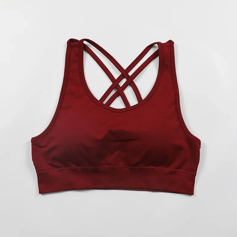 Seamless Push-Up Sports Bra with Cross Back Straps