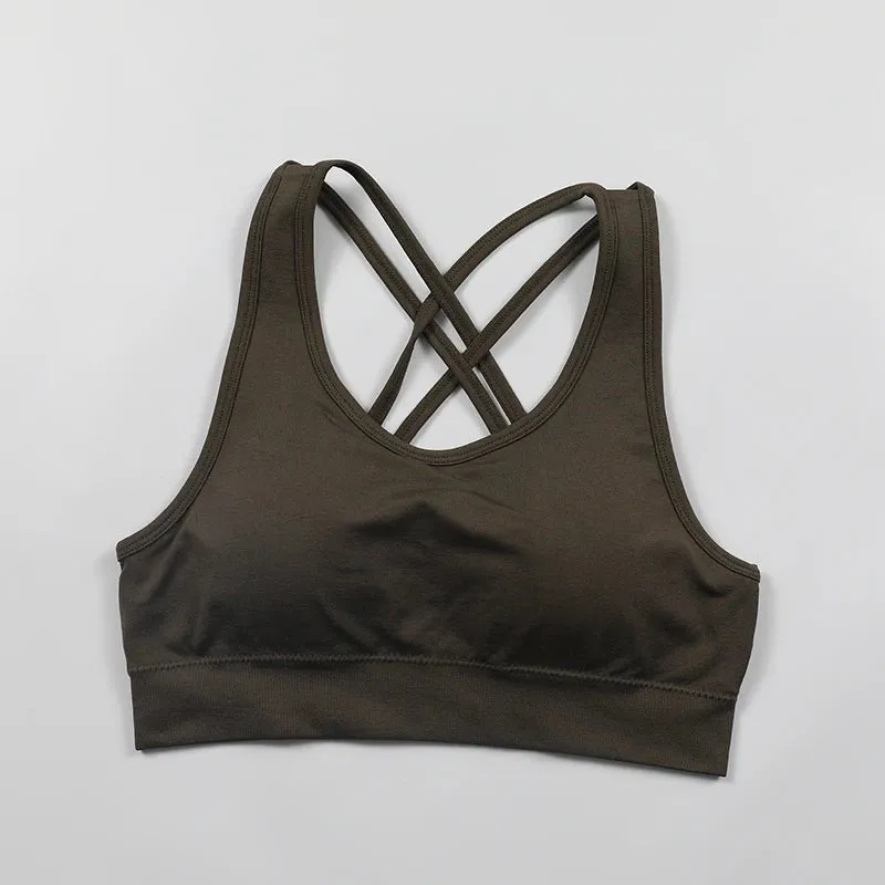 Seamless Push-Up Sports Bra with Cross Back Straps