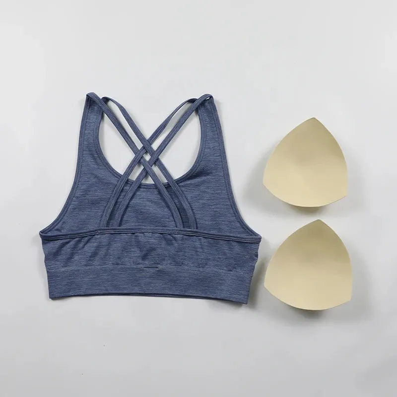 Seamless Push-Up Sports Bra with Cross Back Straps