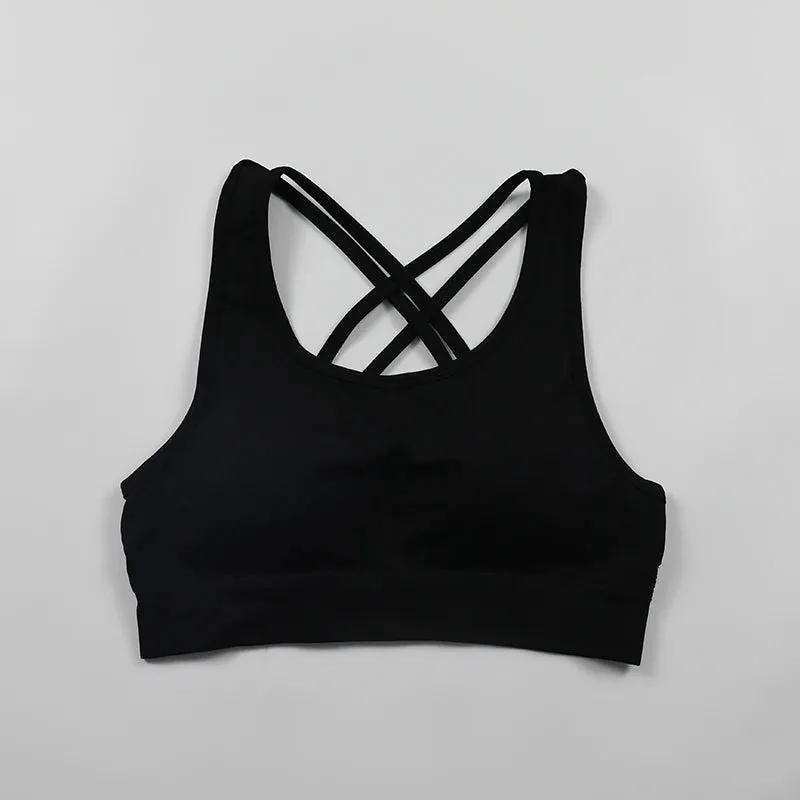 Seamless Push-Up Sports Bra with Cross Back Straps