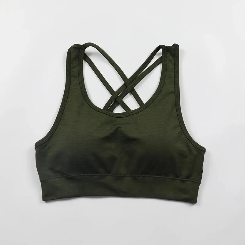 Seamless Push-Up Sports Bra with Cross Back Straps