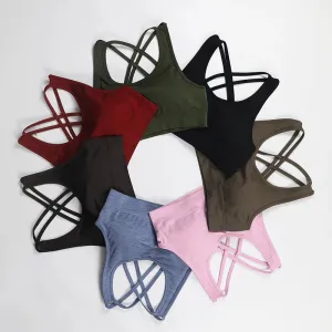 Seamless Push-Up Sports Bra with Cross Back Straps