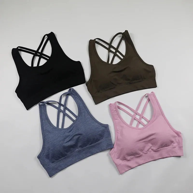Seamless Push-Up Sports Bra with Cross Back Straps