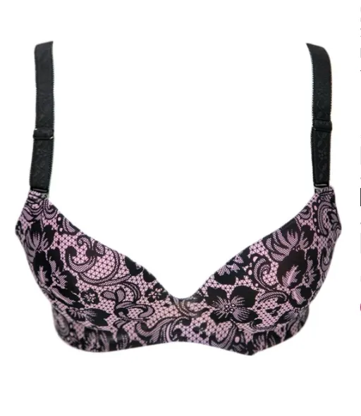Self Design Sexy Floral Lace Soft Touch Push Up Bra Black & Pink