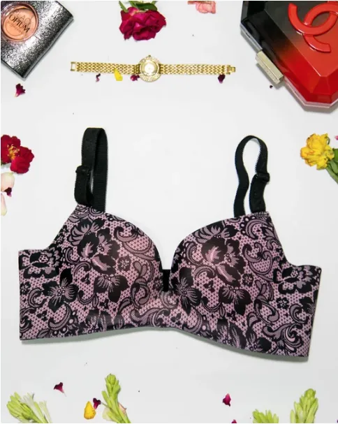 Self Design Sexy Floral Lace Soft Touch Push Up Bra Black & Pink