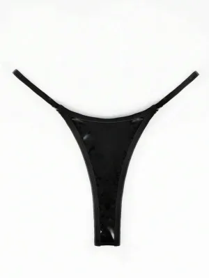 Sexy Black Wet Look PU Thong
