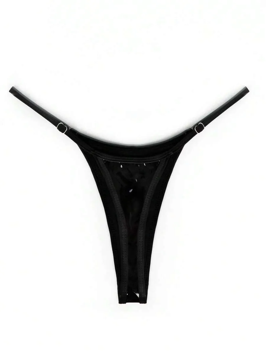Sexy Black Wet Look PU Thong