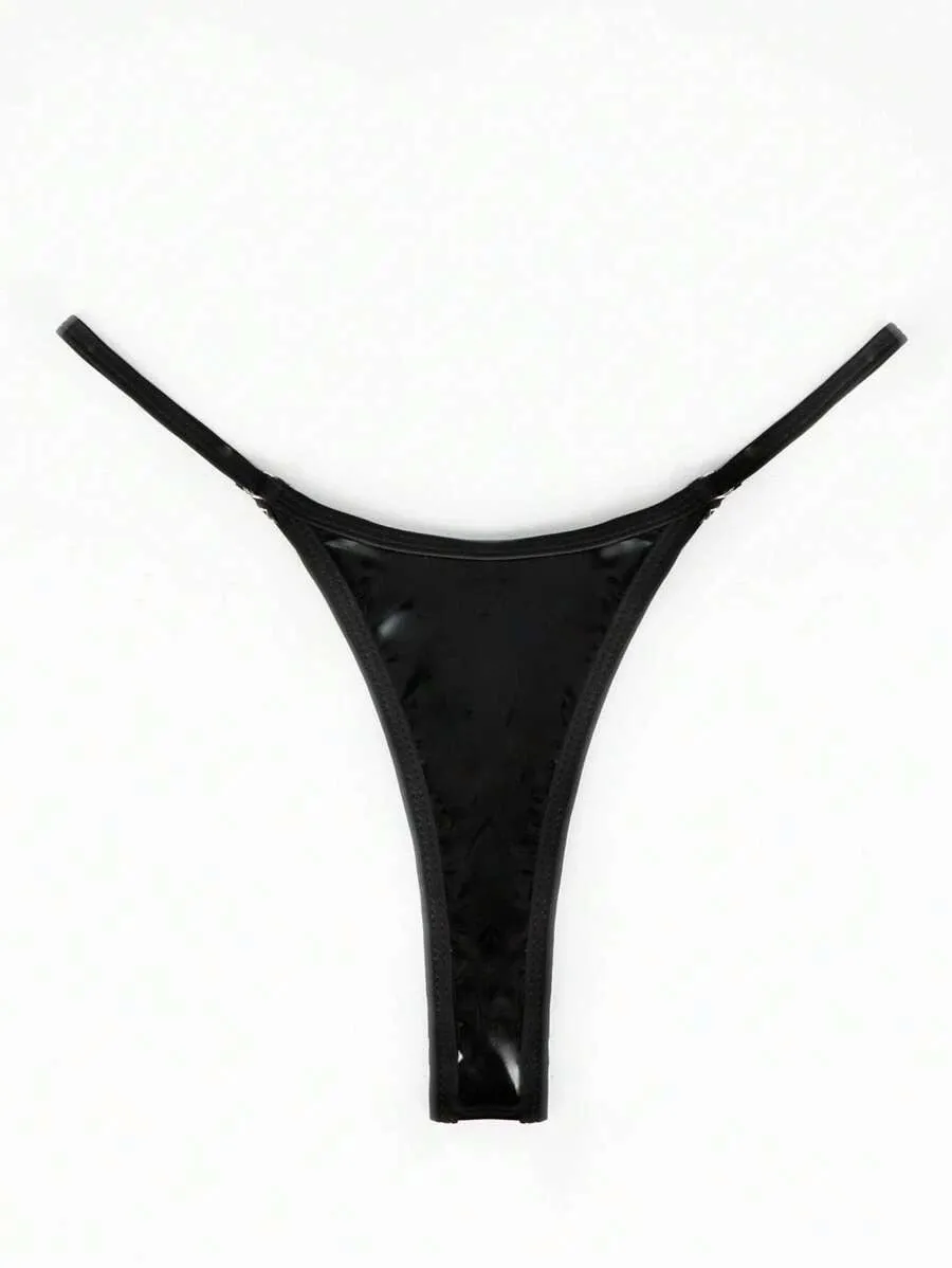 Sexy Black Wet Look PU Thong