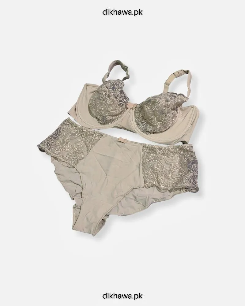 Sexy Bridal Net Lingerie Bra Panty Set - Rose Bra Panty Set - Grey- 2021