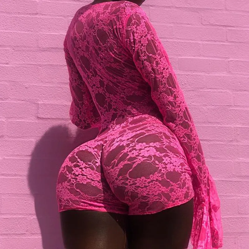 Sexy Fashion Rompers Pink Deep V Neck