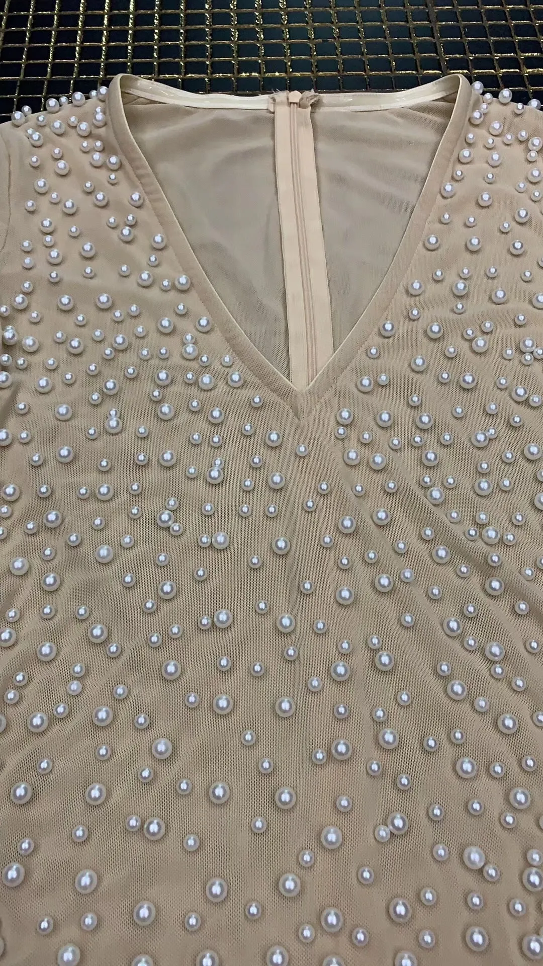 Sexy Fashion V Neck Beading Mesh Bodysuit