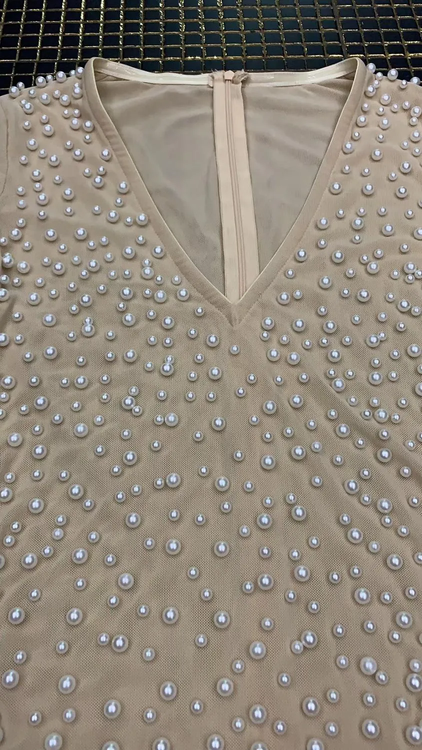 Sexy Fashion V Neck Beading Mesh Bodysuit