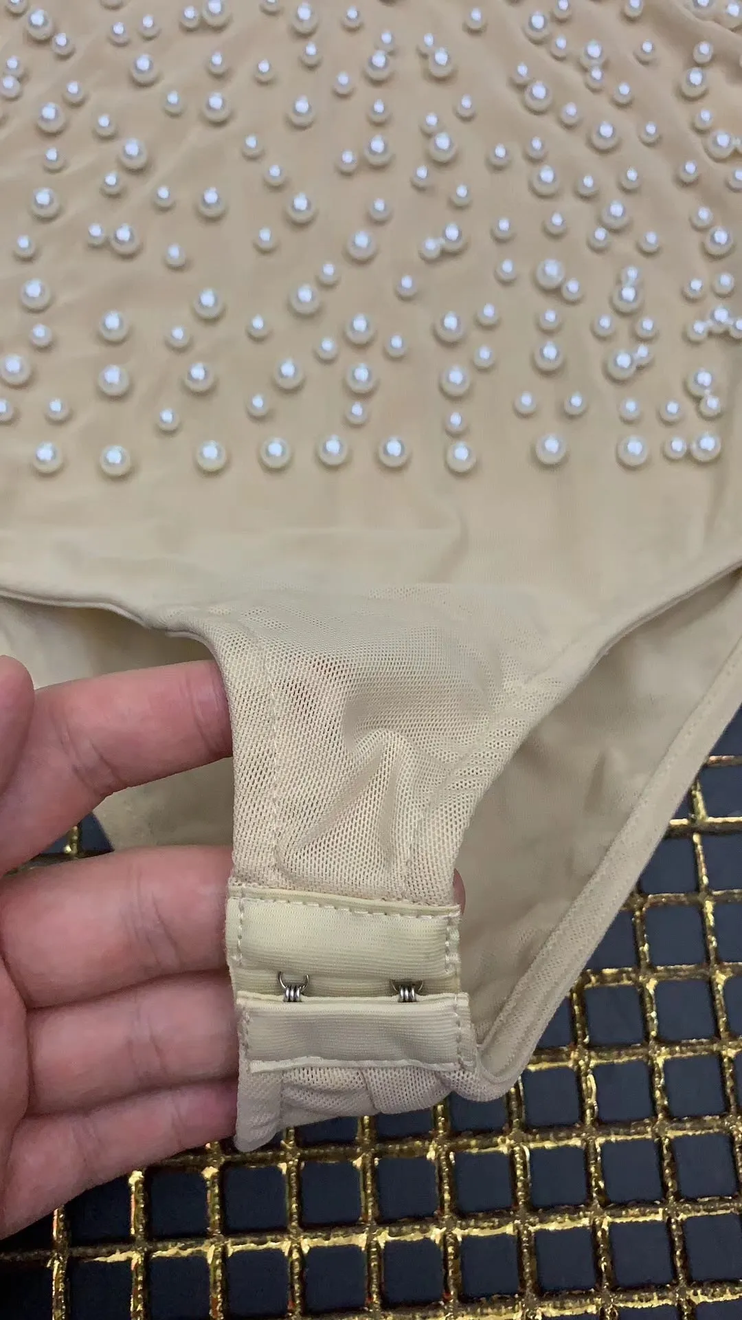 Sexy Fashion V Neck Beading Mesh Bodysuit