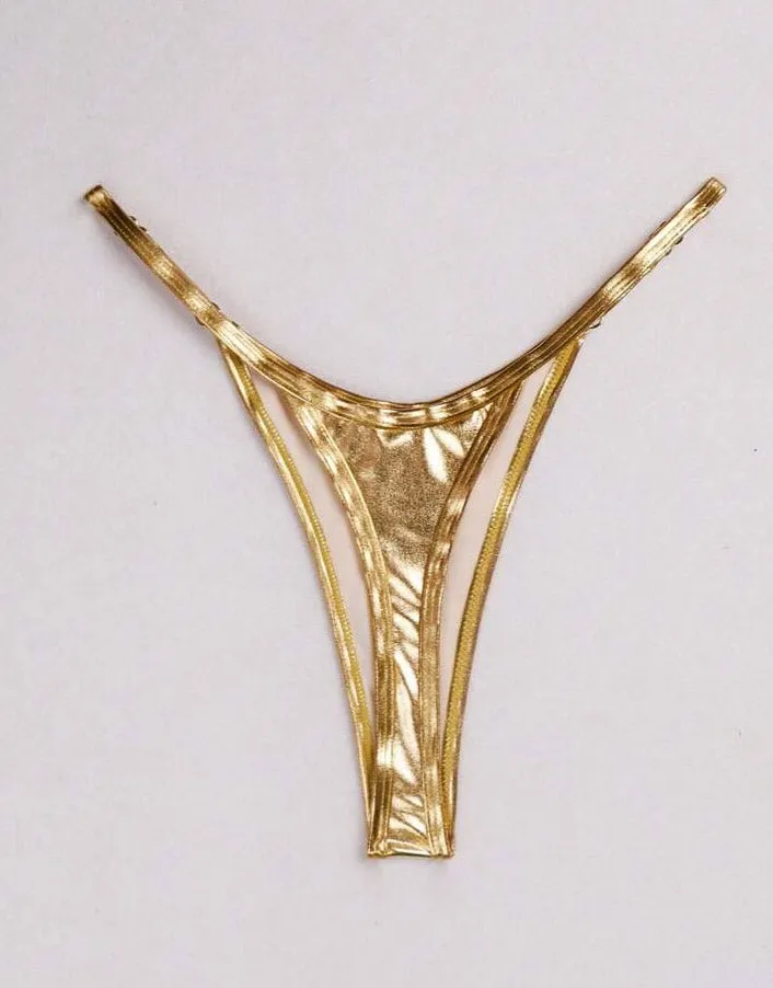 Sexy Gold Wet Look PU Thong