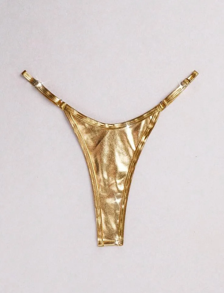 Sexy Gold Wet Look PU Thong