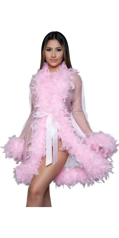 Sexy Short Boa Feather Lux Robe in Baby Pink
