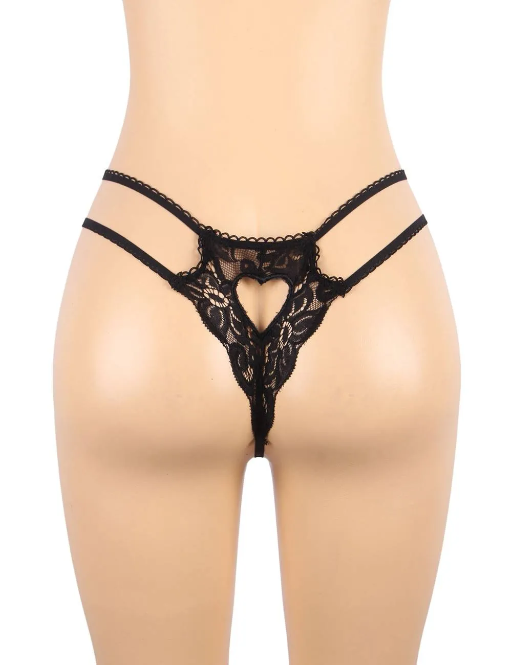 Sexy three-piece sexy lingerie with deep V and peach heart garter