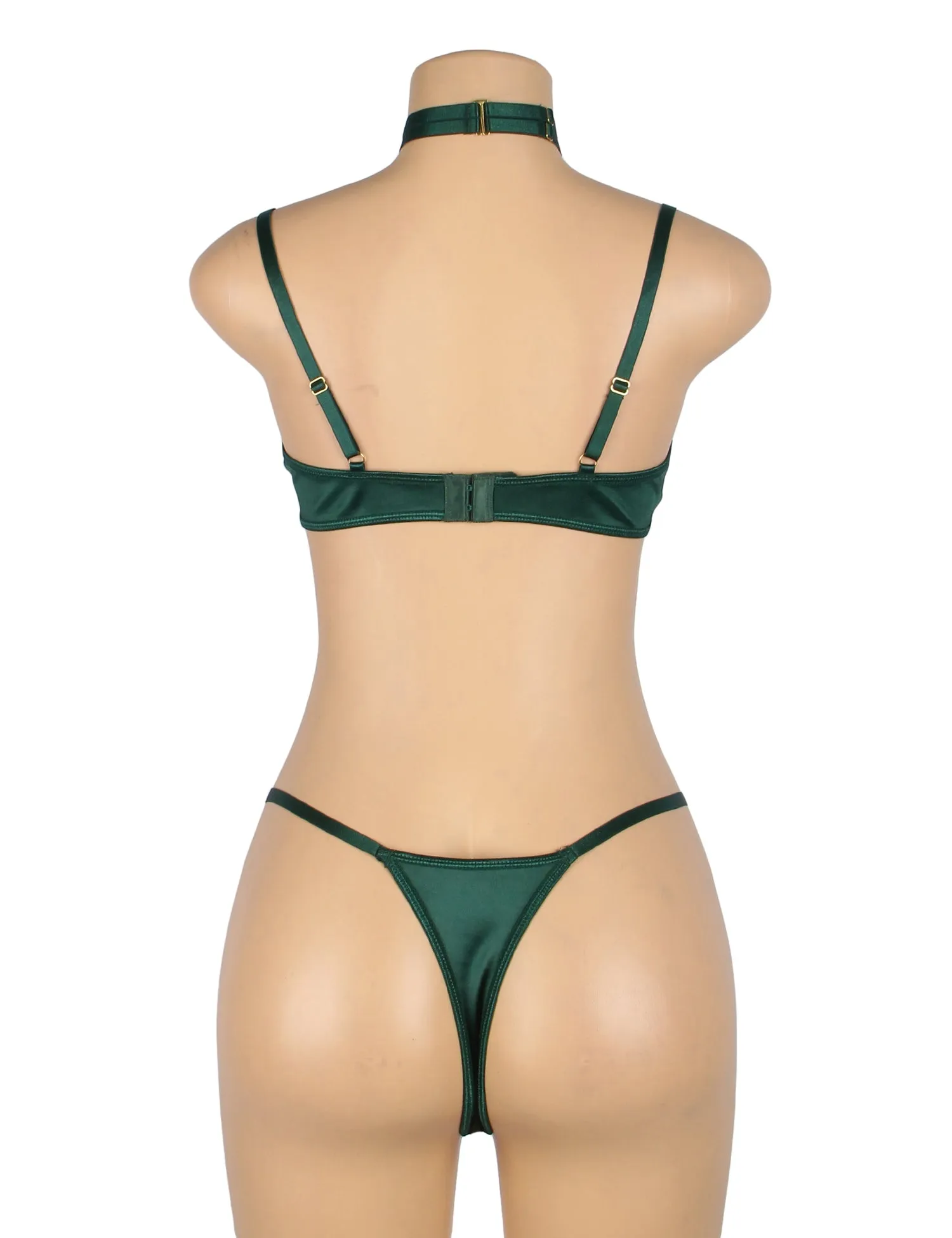 Sexy Velvet Hollow Cut Halter Bra Set
