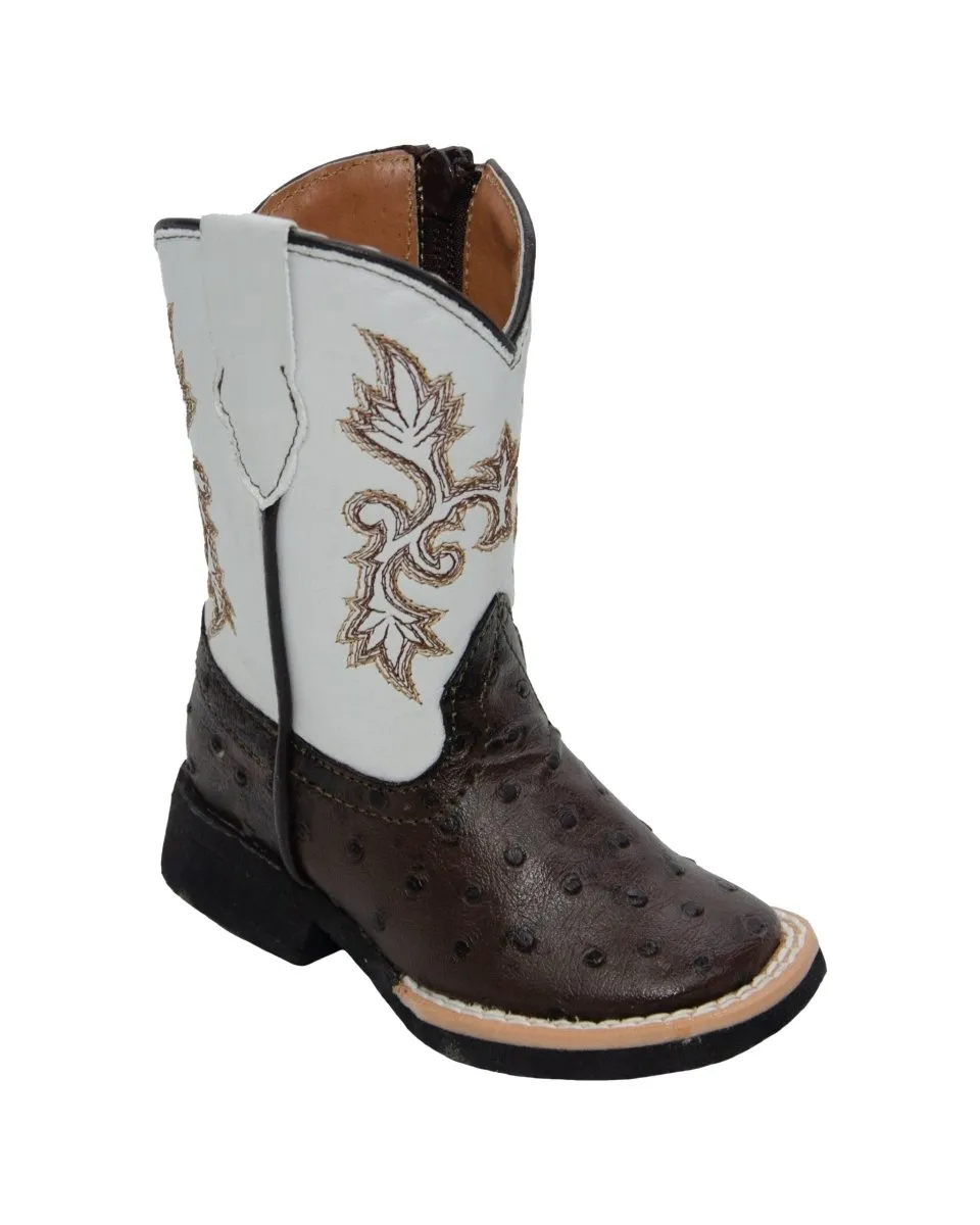 Shane Ostrich Print Brown / Bone Top Zipper