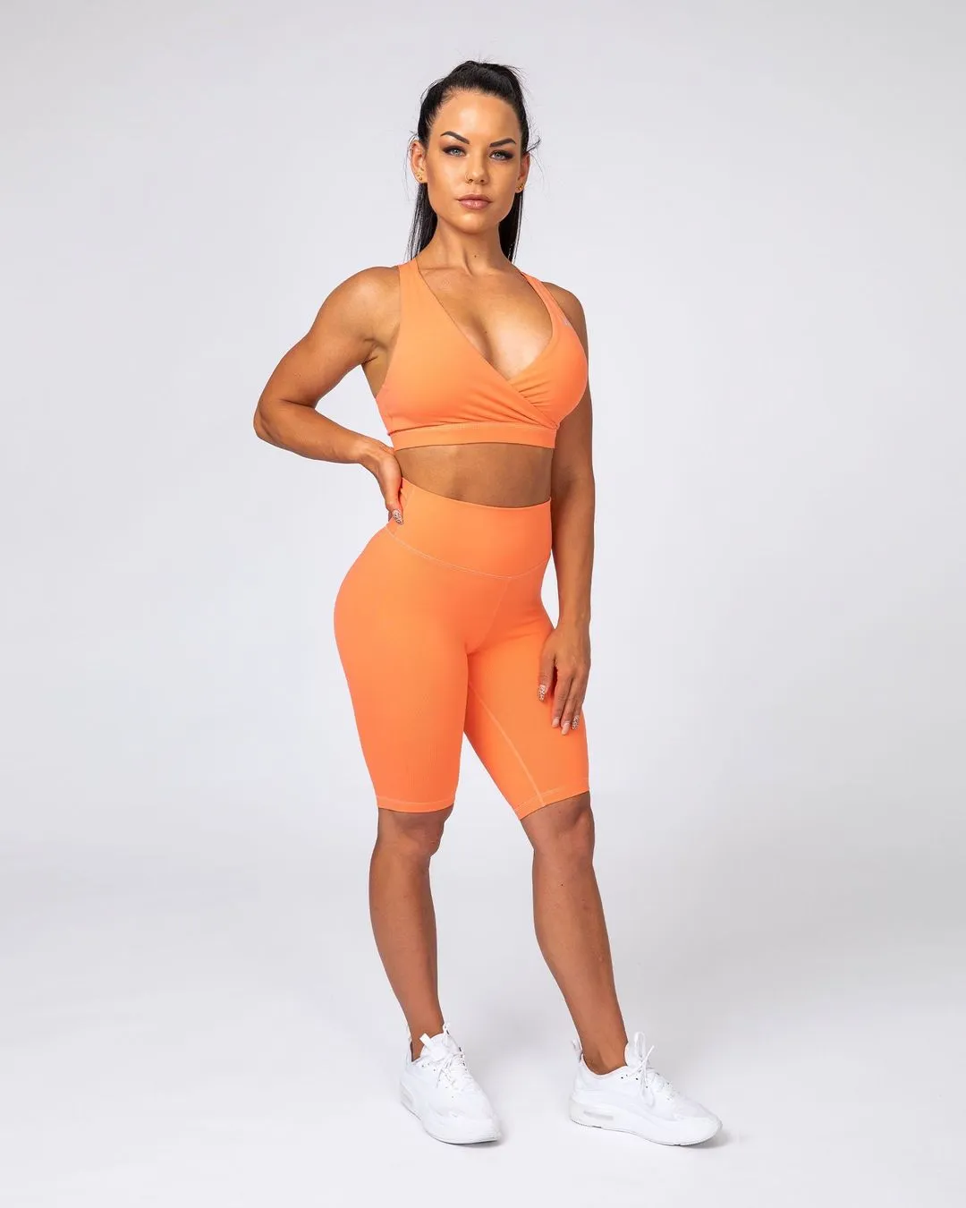 Signature Referee Length High Waist Scrunch - Orange Sherbet