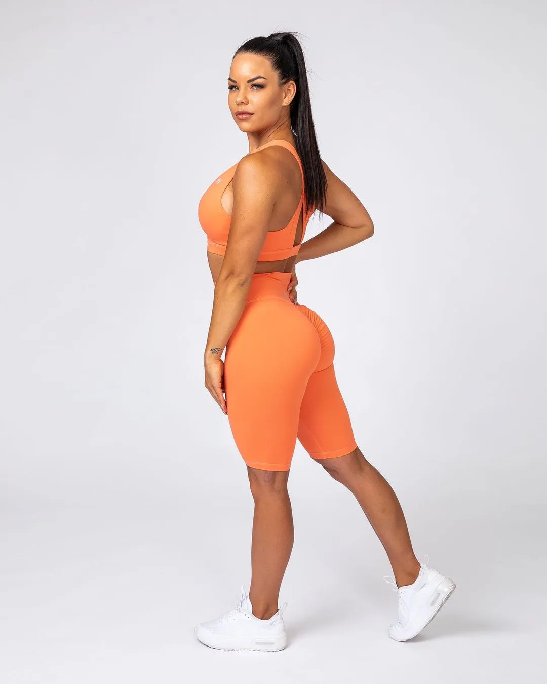 Signature Referee Length High Waist Scrunch - Orange Sherbet