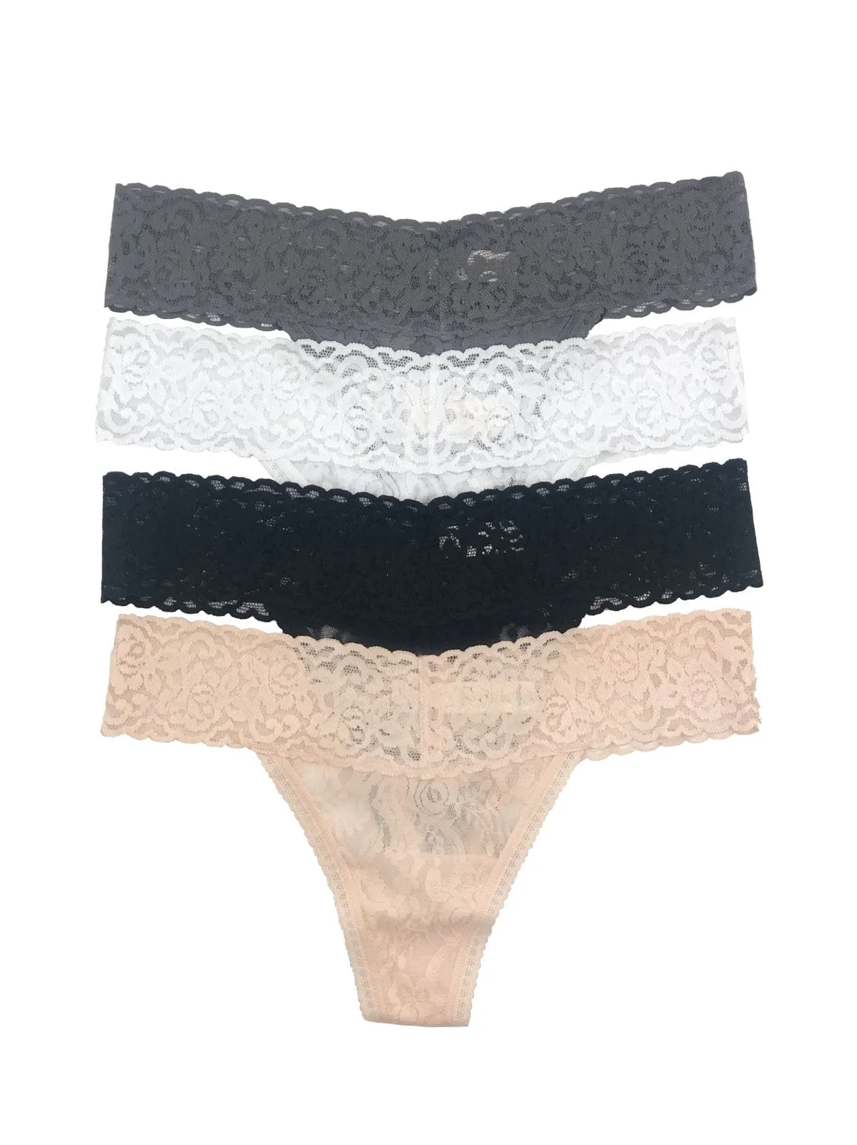Signature Stretch Lace Low Rise Thong 4-Pack