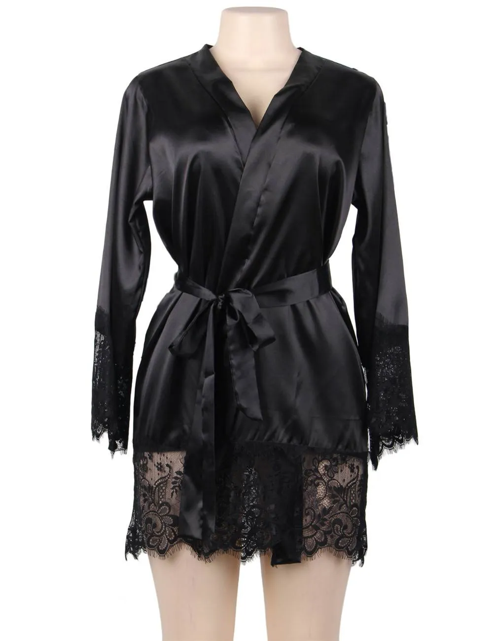 Silk Satin Lace Sexy Women Kimono Home Pajamas